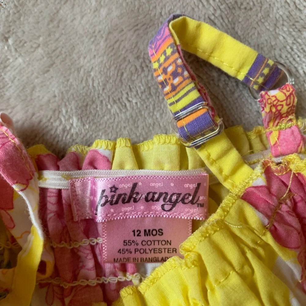 Pink Angel Baby Girls Gathered Floral Yellow Blouse Dress Top